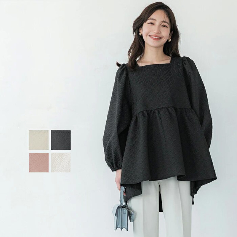 2023 日系外贸压花女式衬衫4色宽松上衣女亚马逊 Embossed shirt