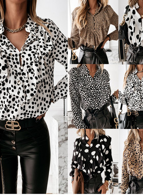 Elegant Polka Dot Print Women Blouse Sirts Fasion Turn衬衫
