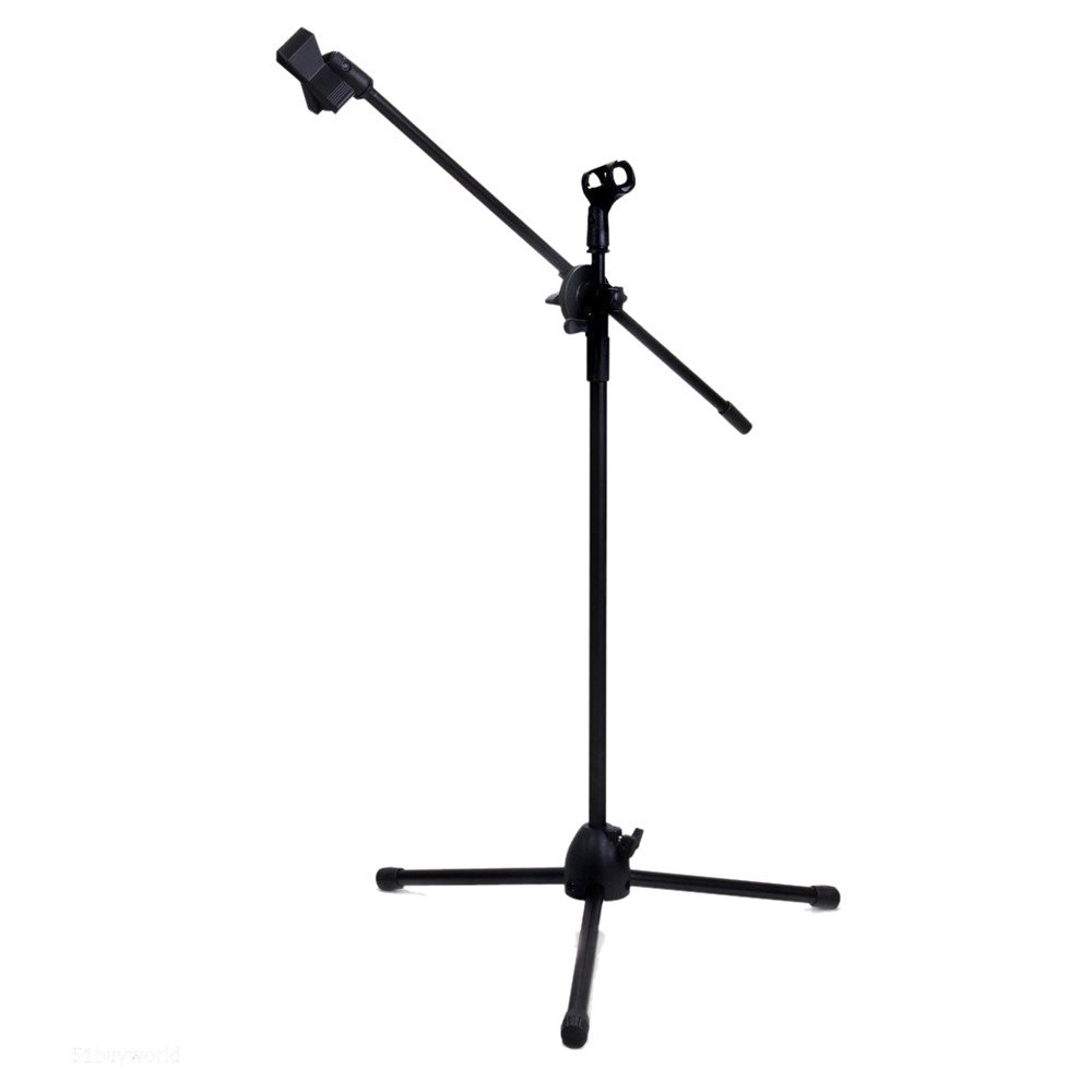 Dual Clips Boom Microphone Mic Stand Holder Adjustable Colla
