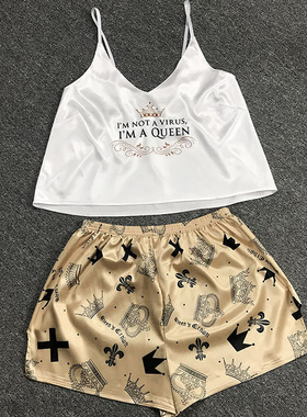 Sexy satin suspenders vests shorts pajamas suits women