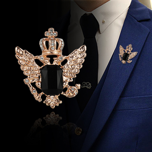 男士西服胸针欧美潮人别针扣个性复古霸气双头鹰徽章西装原创配饰