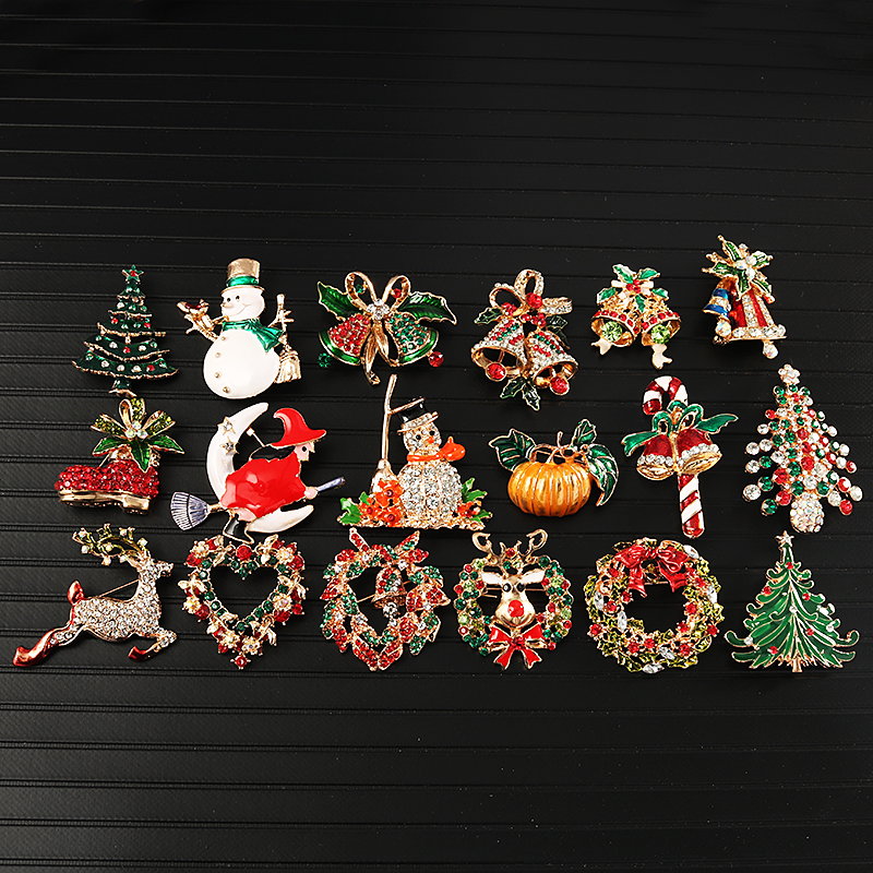 新年圣诞节胸针装饰品 小鹿老人复古胸花 男女圣诞树雪人闪钻礼物
