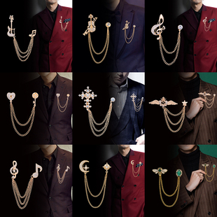 男士西服胸针高档奢华西装链条装演出新年礼物别针配饰配件徽章