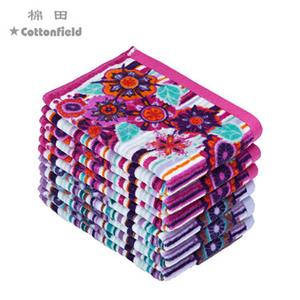 棉田cottoncare太阳神割绒印花纯棉方巾柔软吸水洗脸擦手巾F0446