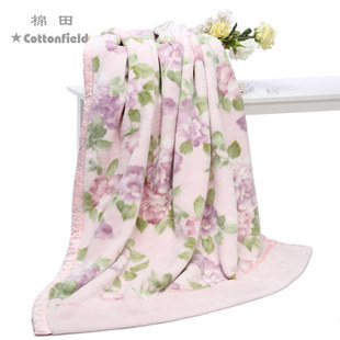棉田莫奈花园单人毯子柔软双层加厚毛毯拉舍尔毛毯夏天空调毯