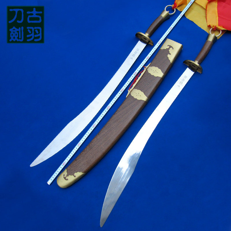 龙泉古羽宝剑刀剑 鸡翅木环首双刀 不锈钢太极软刀武术刀 未开刃
