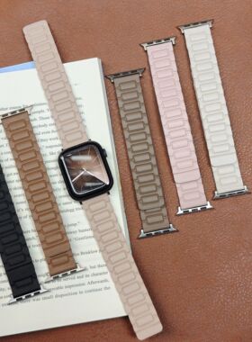 工字三株皮质磁吸表带适用苹果watch56789S10手表腕带Apple手表带