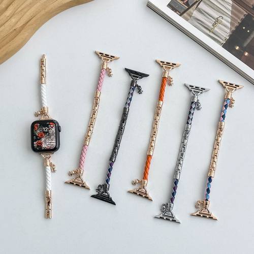 圆绳香风真皮表带适用苹果Apple手表腕带iwatch56789SE智能表带