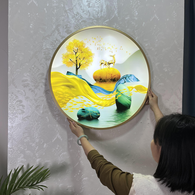 壁灯装饰画免布线客厅楼梯新中式2024新款圆形插电式卧室玄关墙灯图片