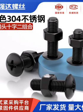 黑色304不锈钢大扁头螺丝钉螺母套装蘑菇十字机牙丝螺栓2M3M4M5M6