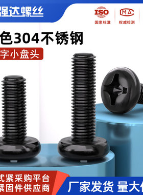 黑色304不锈钢小盘头十字螺丝钉GB823圆头机牙螺柱M2M3M4M5M6M8M