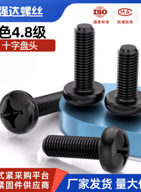 4.8级碳钢黑色十字槽圆头电子小螺丝盘头机牙螺钉螺栓2M3M4M5M6M8