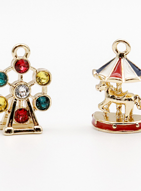 贵和配件立体摩天轮旋转木马挂坠拉链扣日本进口kiwa锌合金镀色