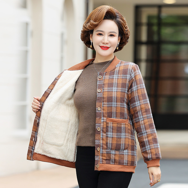 妈妈装加绒保暖外套棒球服中老年女5060秋冬季新款加厚夹克衫上衣
