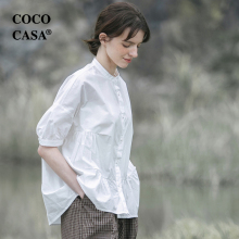 设计感纯棉文艺白色衬衫 女2024夏新欧货宽松上衣 cococasa原创法式