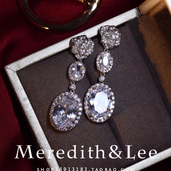 Meredith&Lee 法式优雅浪漫玫瑰花水滴时尚百搭气质礼服锆石耳环 饰品/流行首饰/时尚饰品新 耳环 原图主图