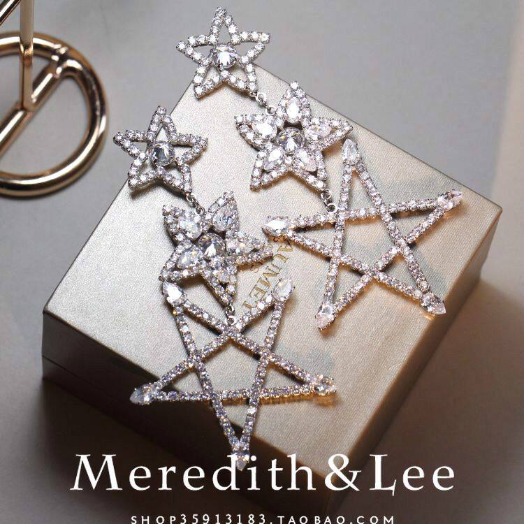 Meredith&Lee 轻奢小众设计感五角星长款华丽别致晚宴礼服耳环图片