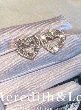Meredith&Lee 高端简约心形方钻闪耀气质时尚百搭锆石耳钉耳饰