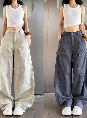 65520薄款天丝棉工装裤女2026年春季新款纯色百搭直筒街头休闲裤