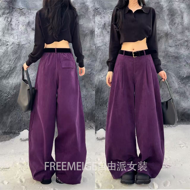 51128极简灯芯绒百搭休闲裤女2025年秋冬季新款宽松直筒裤阔腿裤