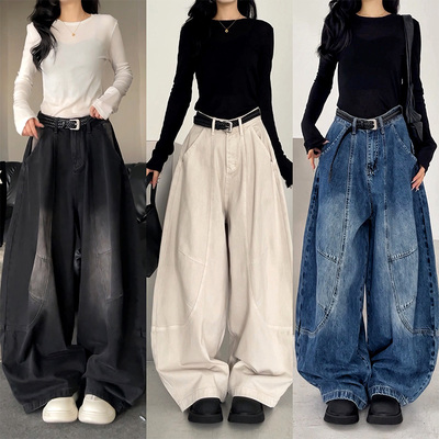 55366裁片结构弯刀裤女2026年春季新款洗水百搭高街复古牛仔裤女