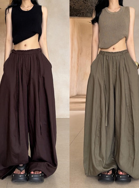 （现货）11220亚麻极简褶皱纯色高级休闲裤2025年垂感直筒阔腿裤