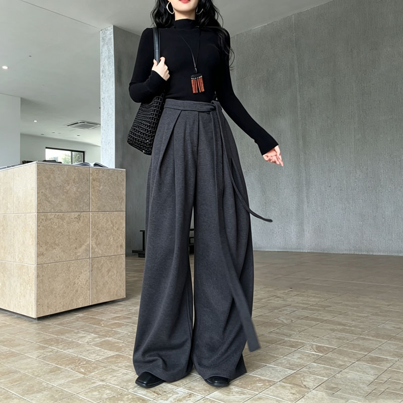 10188显瘦垂感宽松西裤女2026q秋冬季新款薄呢料高腰绑带阔腿裤