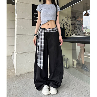 （现货）21336格子腰带弯刀休闲裤女2025年美式结构撞色百搭长裤