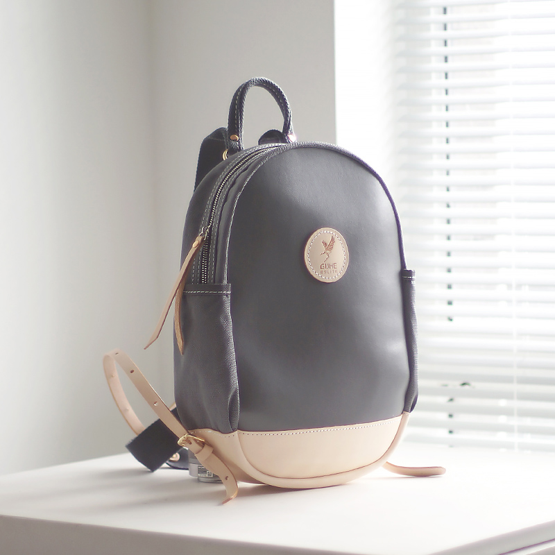 孤鹤原创手工真皮牛津帆布小双肩背包女高级感小众轻便通勤大容量