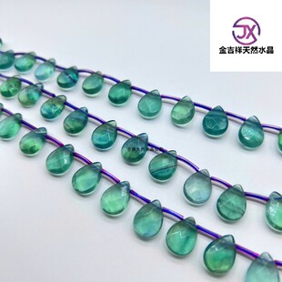 14毫米diy手链项链耳环首饰散珠半成品 天然蓝萤石扁水滴切面10