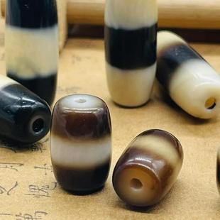保真品西藏式天然玛瑙一线黑白天珠吊坠DIY配件饰品隔珠顶珠通货
