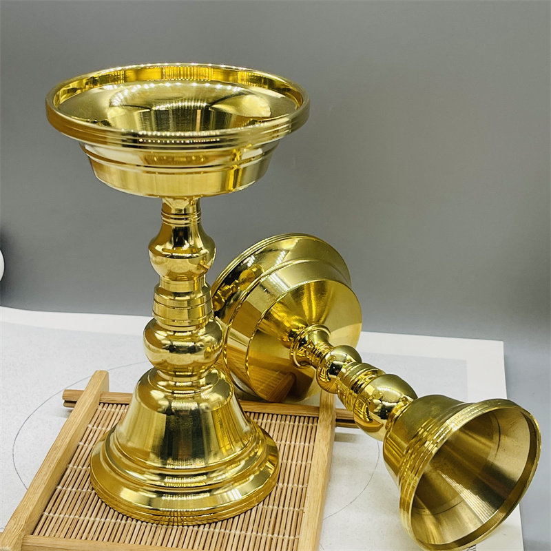 保真纯铜供杯黄铜藏式家用佛堂前酥油灯座加厚蜡烛油灯台架桌摆件