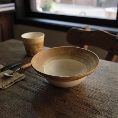 禾下｜黄釉手作折边碗  手作陶器 日式 食器 粗陶