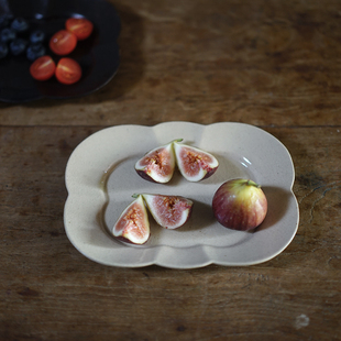 禾下|米釉铁釉开片花口盘 手作食器 陶器