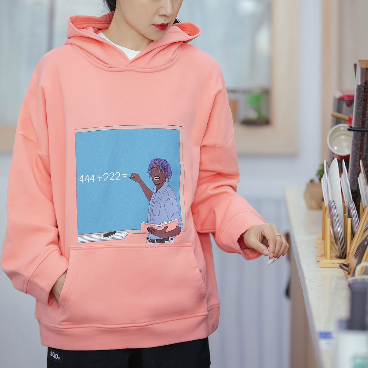 SCND音乐系列粉色liluzivert欧美嘻哈街头潮厚款男女情侣套头卫衣