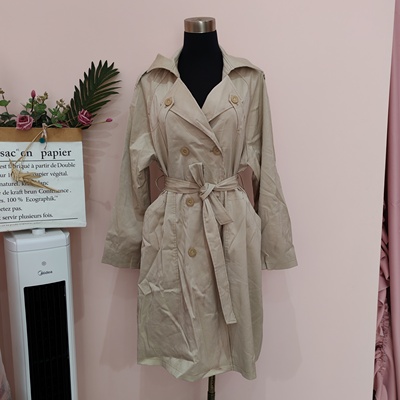 瘕次处理气质英伦风翻领双排扣绑带收腰假两件设计中长款风衣外套