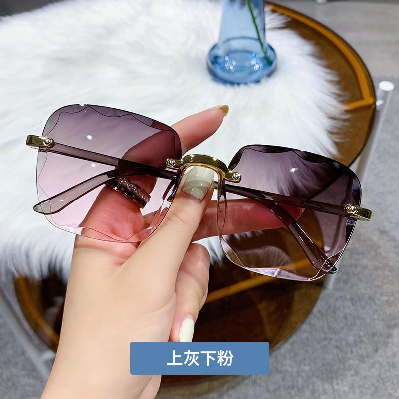 新款无框切边墨镜网红潮流太阳镜女款时尚i韩版防紫外线太阳眼镜