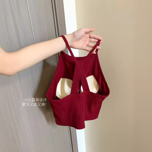 多巴胺挂脖露背带胸垫小吊带背心女内搭夏季 辣妹美背外穿上衣