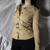 Y2K复古千禧风纯色水洗做旧口袋工装 夹克外套新 风可调节腰带长袖