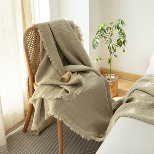 透气凉爽夏凉毯空调毯休闲毯 重磅 法国100纯亚麻盖毯酵素洗加厚