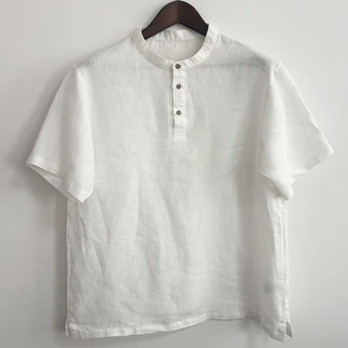 日单新款男士圆领上衣休闲简约100%汉麻男款短袖T恤透气宽松男装