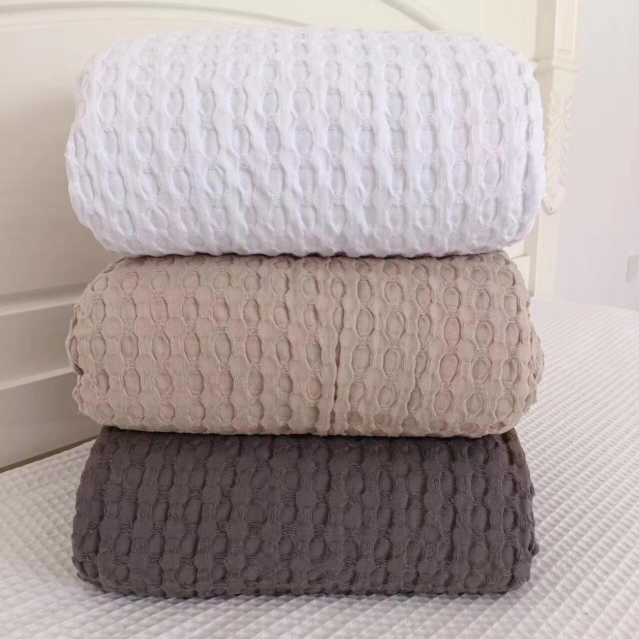 100%纯棉大蜂巢床单单件