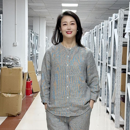 出口外贸100%纯汉麻开衫色织千鸟格衬衣夏季凉爽女七分袖上衣衬衫