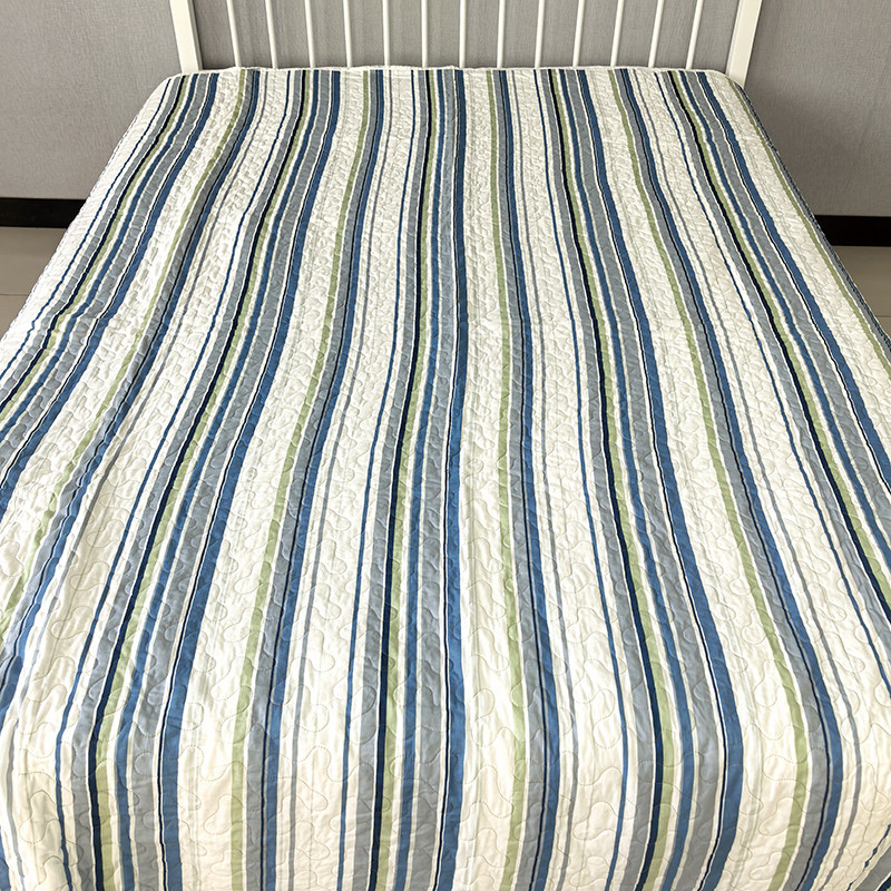 库存尾单双面可用简约条纹纯棉床盖单件全棉绗缝夹棉床单家居睡单