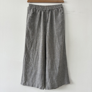 出口日单高货！新款外贸100%纯汉麻色织九分裤女士休闲阔腿裤气质