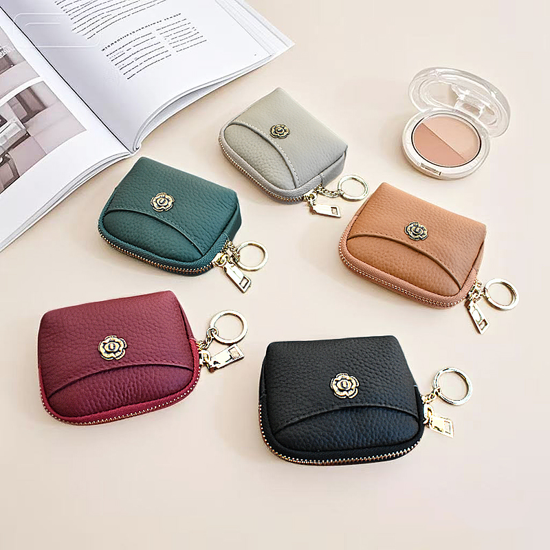 拾悦头层牛皮女迷你拉链零钱包