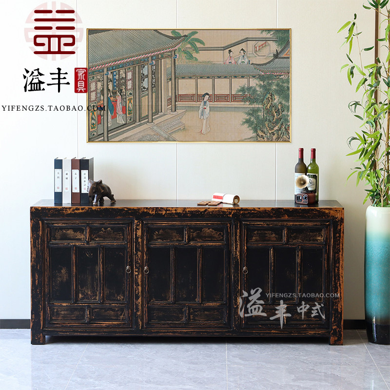 新中式仿古客厅玄关酒柜怀旧收纳储物实木做旧简约复古入户装饰柜