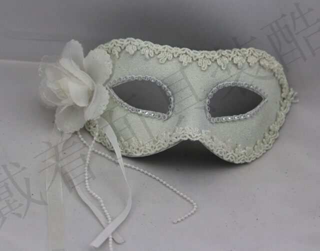 化妆舞会公主威尼斯面具羽毛白色男女款尖角彩绘面具蕾丝