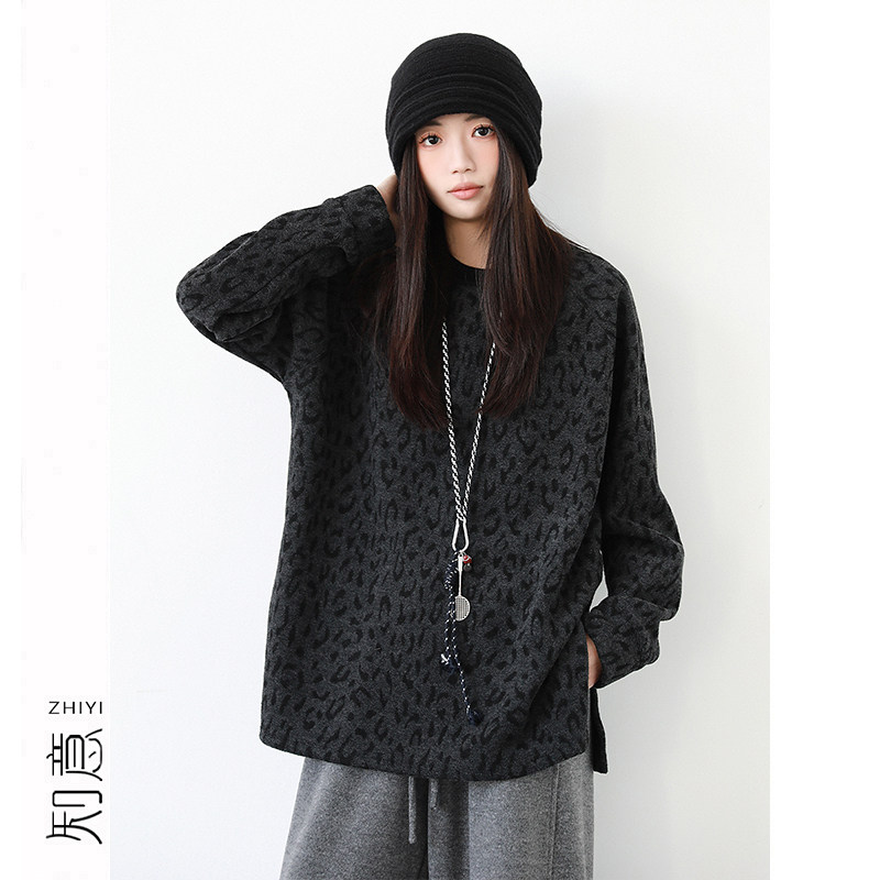 韩系百搭豹纹长袖羊毛卫衣