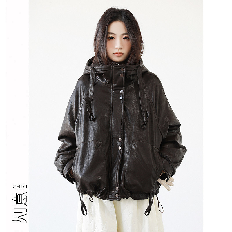 冬季连帽抽绳防风保暖羽绒服女